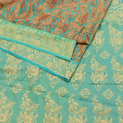 Indian Vintage Sari Brown & Green 100% Pure Silk Printed Woven Saree 5yd Sewing Craft Fabric Soft Dress Designing for Crafting Quilting