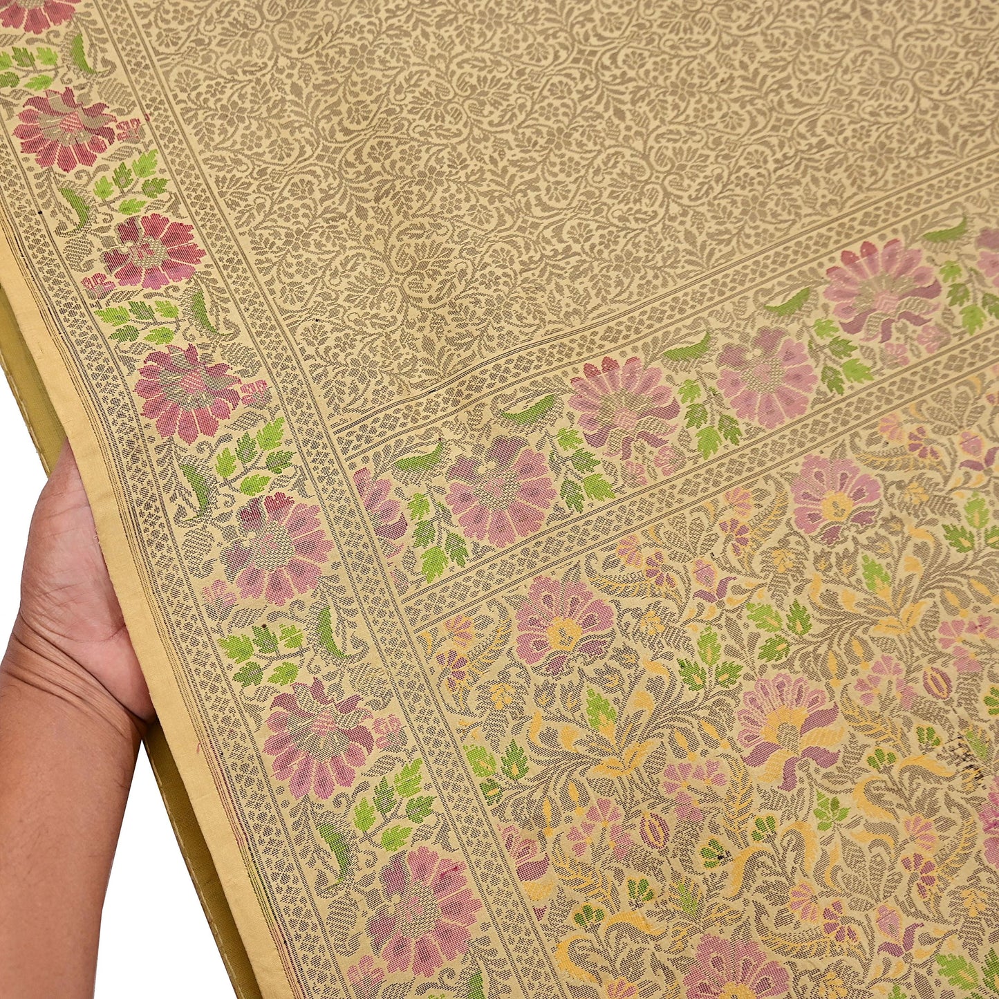 Indian Vintage Sari Beige 100% Pure Silk Hand Woven Sarees Craft Fabric 5Yd Ethnic Sewing Dress making Crafting Quilting Upcycle