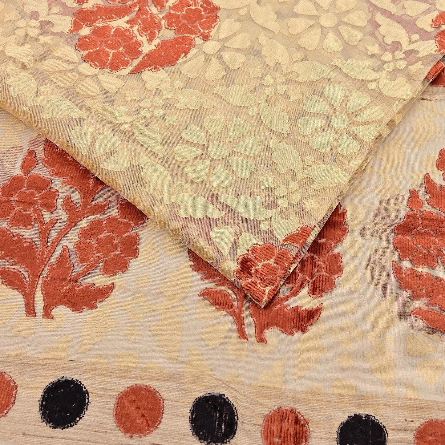 Indian Vintage Sarees Beige Pure Cotton Hand Woven Jamdani Sari 5yd Ethnic Floral Craft Fabric Dress making Upcycle Crafting Quilting