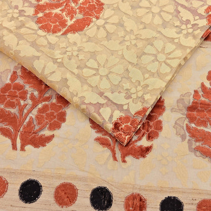 Indian Vintage Sarees Beige Pure Cotton Hand Woven Jamdani Sari 5yd Ethnic Floral Craft Fabric Dress making Upcycle Crafting Quilting