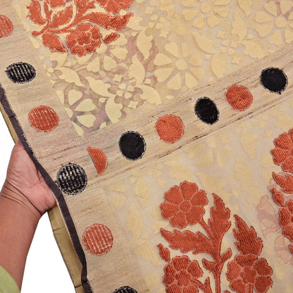 Indian Vintage Sarees Beige Pure Cotton Hand Woven Jamdani Sari 5yd Ethnic Floral Craft Fabric Dress making Upcycle Crafting Quilting