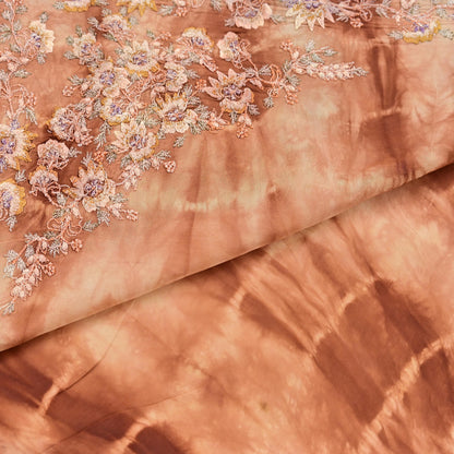 Indian Vintage Saree Brown & Beige Pure Crepe Silk Tie-Dye Embroidered Sari Fabric 5yard Sewing Floral Soft Zari