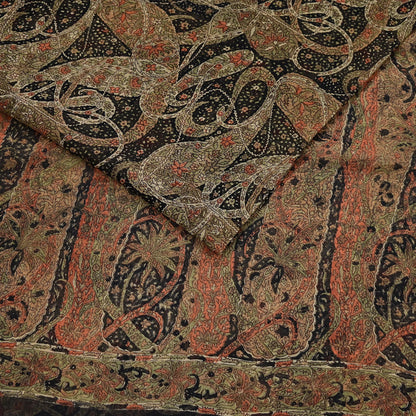 Indian Vintage Black Pure Chiffon Silk Saree Printed Floral Design 5 Yards Sheer Soft Fabric for Sewing, Dressmaking,