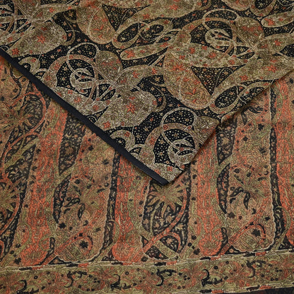 Indian Vintage Black Pure Chiffon Silk Saree Printed Floral Design 5 Yards Sheer Soft Fabric for Sewing, Dressmaking,