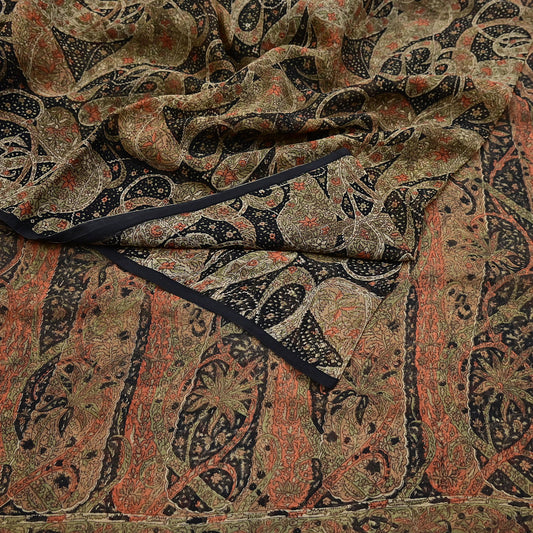 Indian Vintage Black Pure Chiffon Silk Saree Printed Floral Design 5 Yards Sheer Soft Fabric for Sewing, Dressmaking,