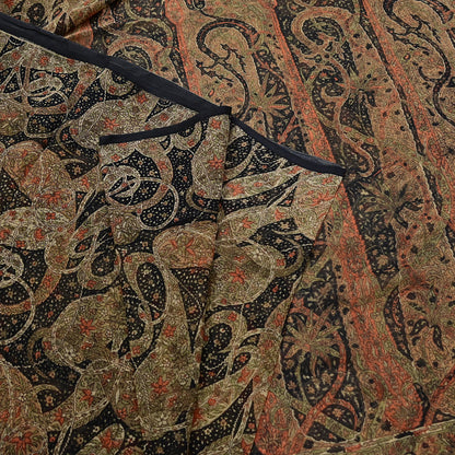 Indian Vintage Black Pure Chiffon Silk Saree Printed Floral Design 5 Yards Sheer Soft Fabric for Sewing, Dressmaking,