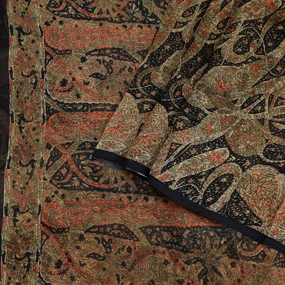 Indian Vintage Black Pure Chiffon Silk Saree Printed Floral Design 5 Yards Sheer Soft Fabric for Sewing, Dressmaking,