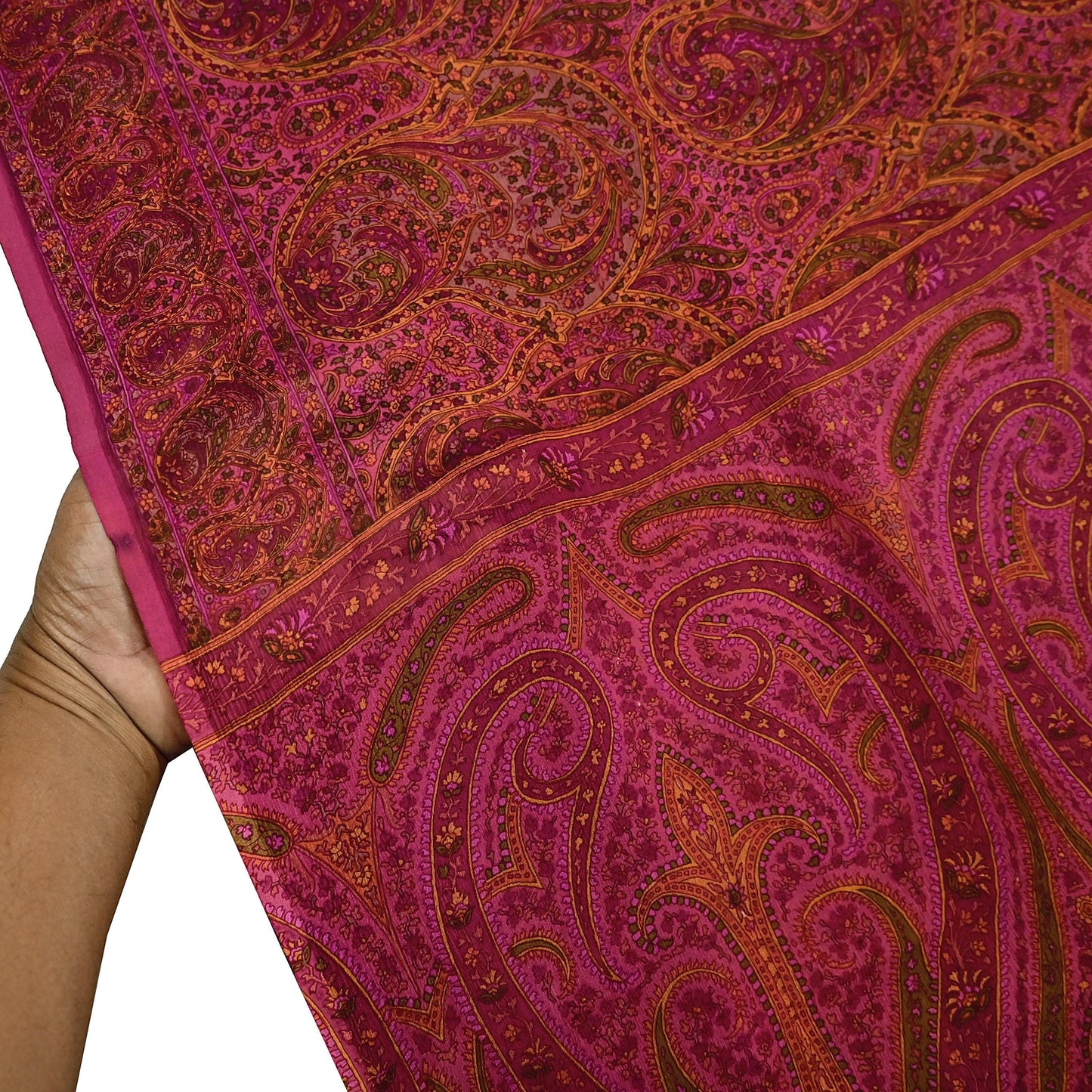 Indian Vintage Purple Pure Chiffon Silk Saree Printed Floral Design 5 Yards Sheer Soft Fabric for Sewing, Dressmaking,