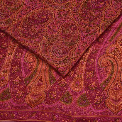 Indian Vintage Purple Pure Chiffon Silk Saree Printed Floral Design 5 Yards Sheer Soft Fabric for Sewing, Dressmaking,
