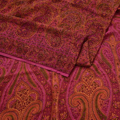 Indian Vintage Purple Pure Chiffon Silk Saree Printed Floral Design 5 Yards Sheer Soft Fabric for Sewing, Dressmaking,