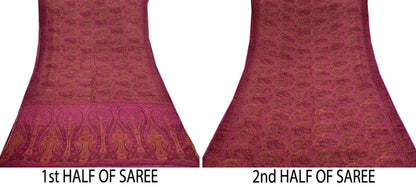 Indian Vintage Purple Pure Chiffon Silk Saree Printed Floral Design 5 Yards Sheer Soft Fabric for Sewing, Dressmaking,