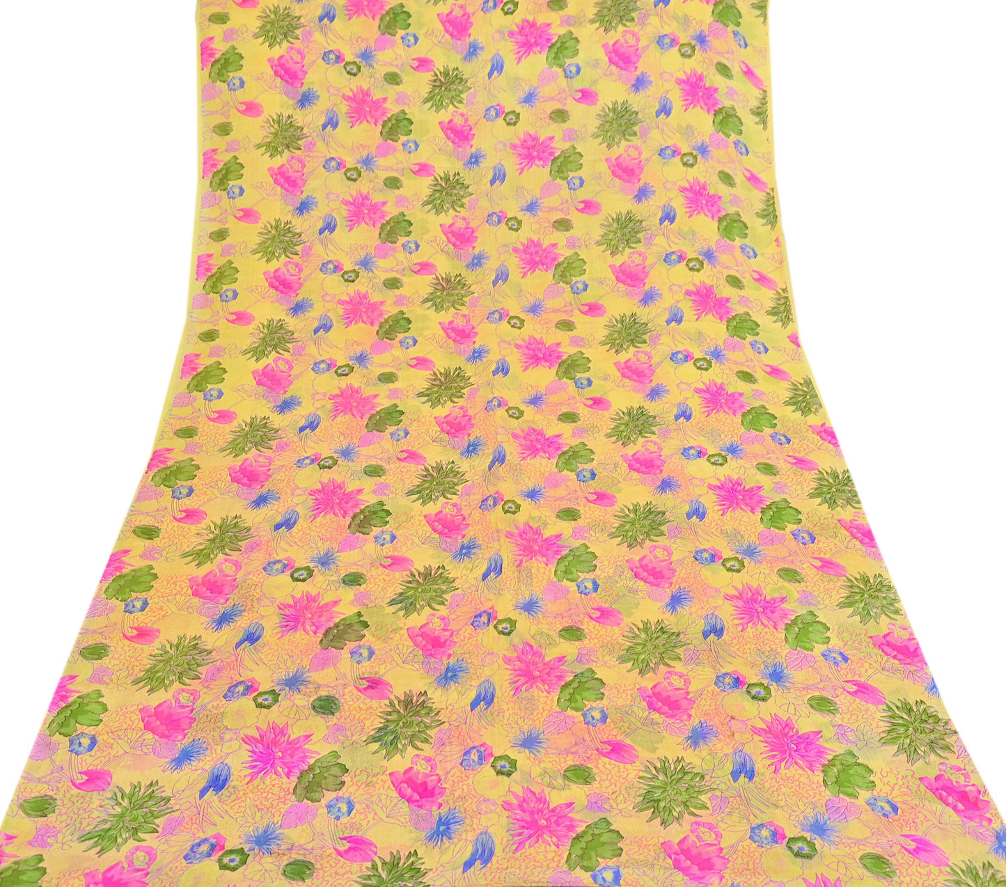 Indian Vintage Sari Yellow Pure Silk Printed Saree 6yd Sewing Craft Fabric DressMaking Soft