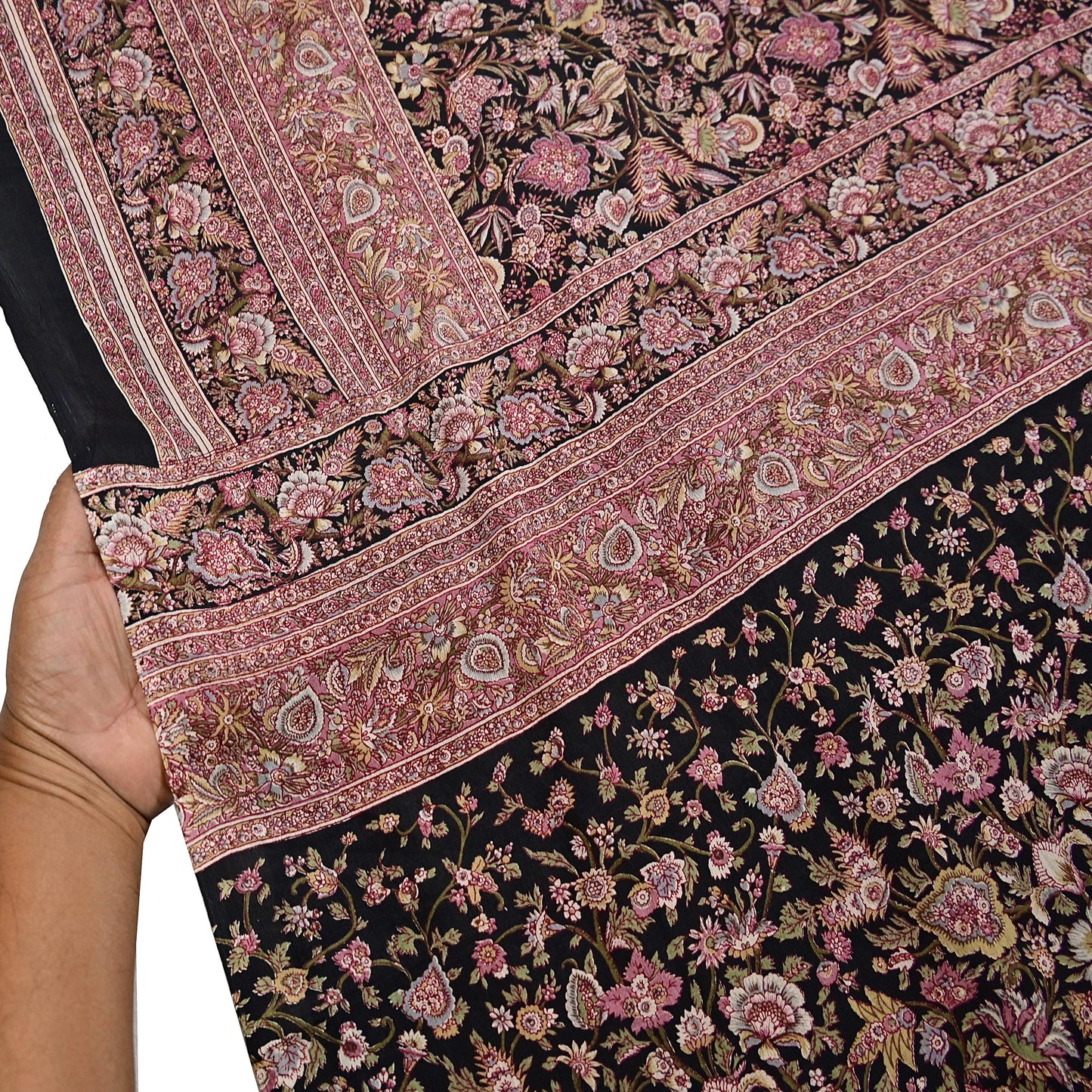 Vintage Sari Black Pure Silk Printed Saree Craft Fabric 6yard Sewing Floral Soft Dress Designing for Crafting Upcycle Quilting
