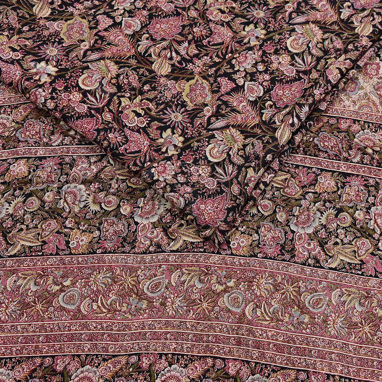 Vintage Sari Black Pure Silk Printed Saree Craft Fabric 6yard Sewing Floral Soft Dress Designing for Crafting Upcycle Quilting