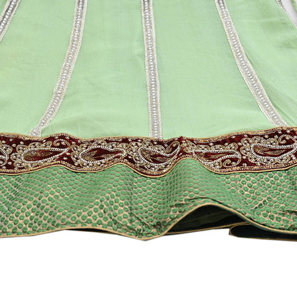 Indian Vintage Sage Green Pure Georgette Silk Hand Embroidered Skirt Bridal Party Wear Bollywood Lehenga Zardozi/ Dabka, Zari