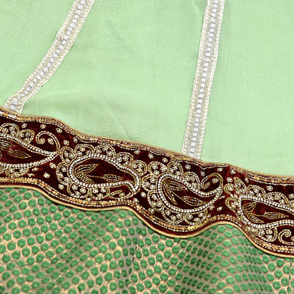 Indian Vintage Sage Green Pure Georgette Silk Hand Embroidered Skirt Bridal Party Wear Bollywood Lehenga Zardozi/ Dabka, Zari