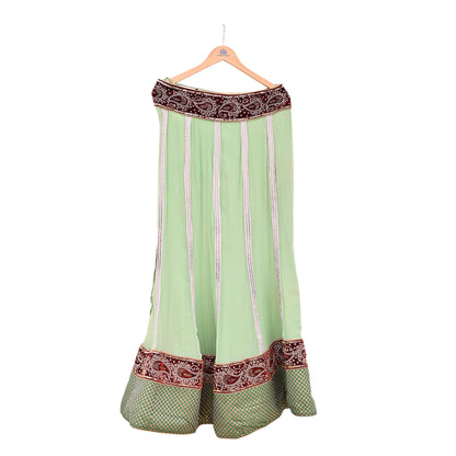 Indian Vintage Sage Green Pure Georgette Silk Hand Embroidered Skirt Bridal Party Wear Bollywood Lehenga Zardozi/ Dabka, Zari