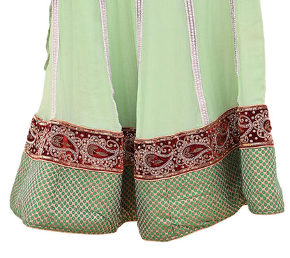 Indian Vintage Sage Green Pure Georgette Silk Hand Embroidered Skirt Bridal Party Wear Bollywood Lehenga Zardozi/ Dabka, Zari
