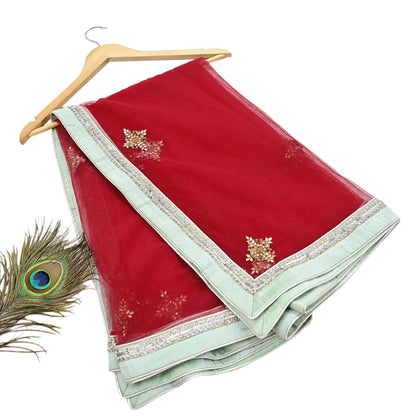 Indian Vintage Heavy Bridal Dupatta Red Net Mesh Long Stole Hand Embroidered Scarves  Patti Wedding/Party Wear