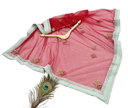 Indian Vintage Heavy Bridal Dupatta Red Net Mesh Long Stole Hand Embroidered Scarves  Patti Wedding/Party Wear