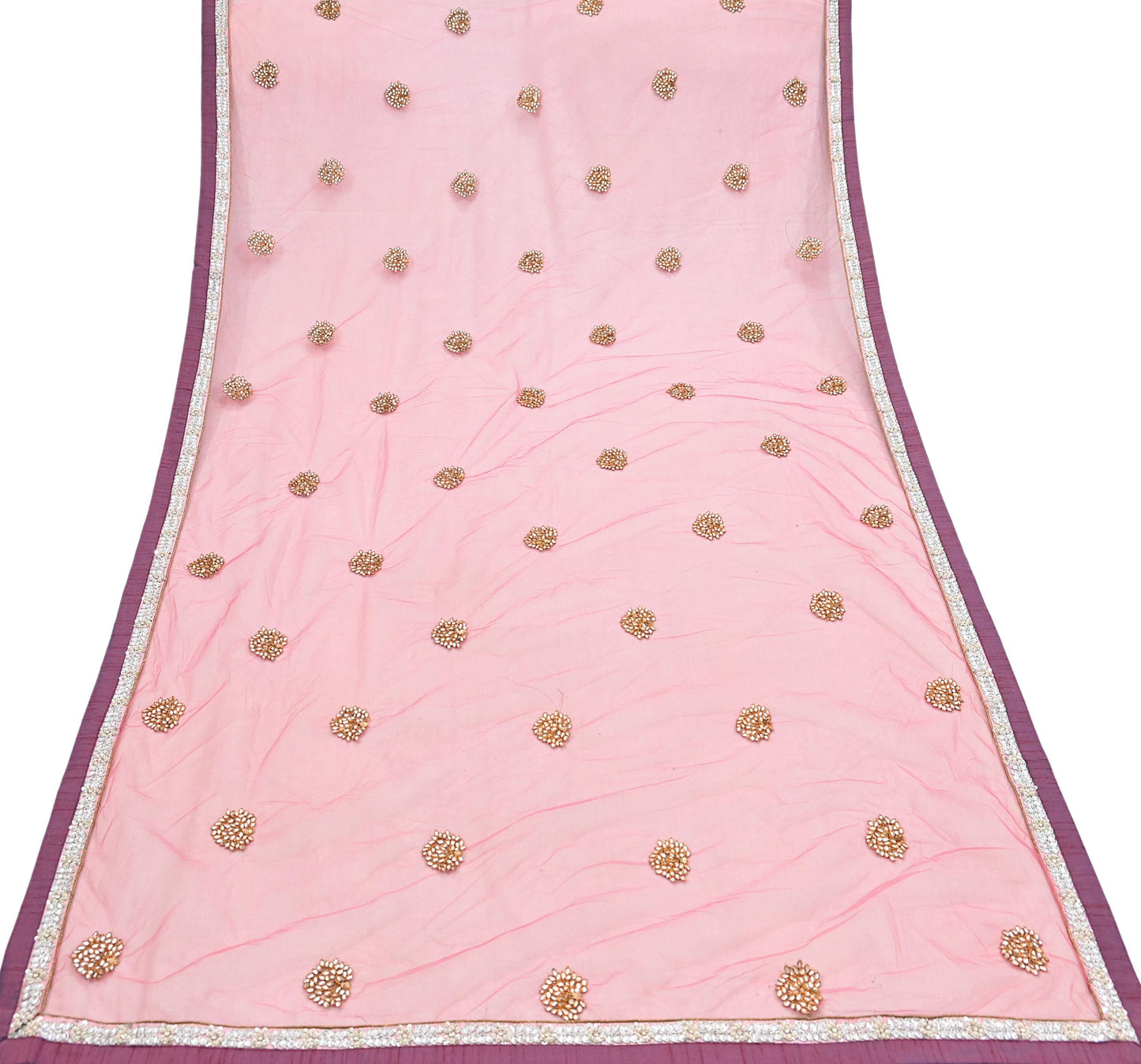 Indian Vintage Pink Pure Georgette Silk Net/Mesh Hand Embroidered Lehenga 2pcs Set Bridal Party Wear Dupatta Bollywood Lehenga