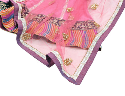 Indian Vintage Pink Pure Georgette Silk Net/Mesh Hand Embroidered Lehenga 2pcs Set Bridal Party Wear Dupatta Bollywood Lehenga