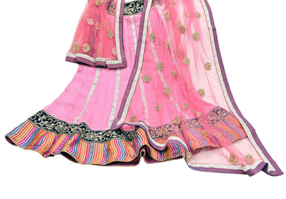 Indian Vintage Pink Pure Georgette Silk Net/Mesh Hand Embroidered Lehenga 2pcs Set Bridal Party Wear Dupatta Bollywood Lehenga
