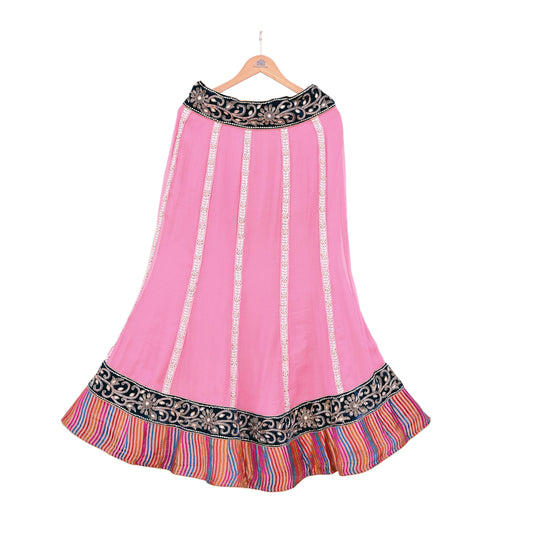 Indian Vintage Pink Pure Georgette Silk Hand Embroidered Skirt Bridal Party Wear Bollywood Lehenga Zardozi/ Dabka, Zari