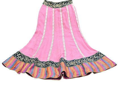 Indian Vintage Pink Pure Georgette Silk Hand Embroidered Skirt Bridal Party Wear Bollywood Lehenga Zardozi/ Dabka, Zari