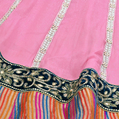 Indian Vintage Pink Pure Georgette Silk Hand Embroidered Skirt Bridal Party Wear Bollywood Lehenga Zardozi/ Dabka, Zari