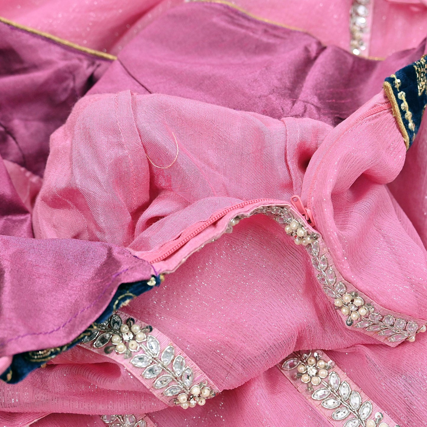 Indian Vintage Pink Pure Georgette Silk Hand Embroidered Skirt Bridal Party Wear Bollywood Lehenga Zardozi/ Dabka, Zari
