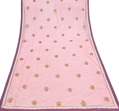 Indian Vintage Heavy Bridal Dupatta Pink Net Mesh Long Stole Hand Embroidered Scarves  Patti Wedding/Party Wear