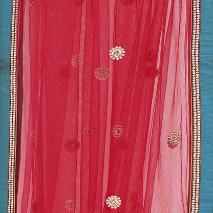Indian Vintage Pure Georgette Silk Net/Mesh Hand Embroidered Lehenga 2pcs Set Bridal Party Wear Dupatta Bollywood Lehenga