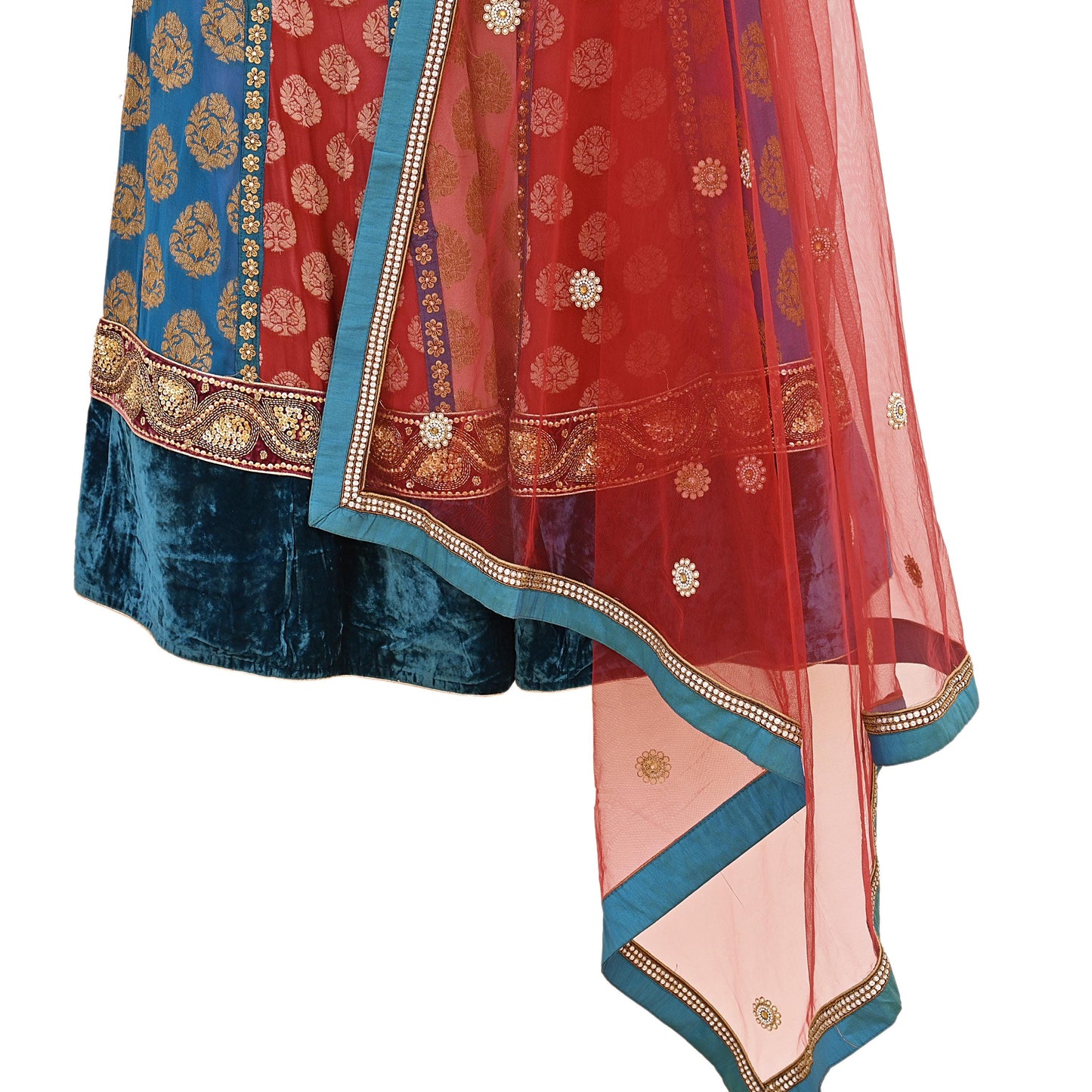 Indian Vintage Pure Georgette Silk Net/Mesh Hand Embroidered Lehenga 2pcs Set Bridal Party Wear Dupatta Bollywood Lehenga