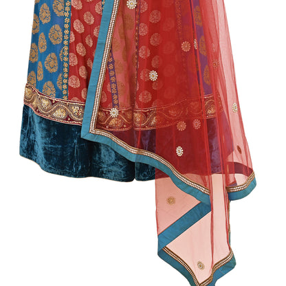 Indian Vintage Pure Georgette Silk Net/Mesh Hand Embroidered Lehenga 2pcs Set Bridal Party Wear Dupatta Bollywood Lehenga