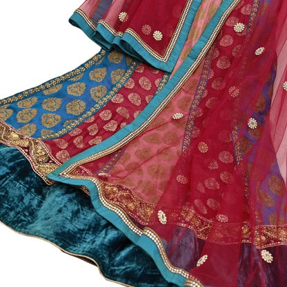 Indian Vintage Pure Georgette Silk Net/Mesh Hand Embroidered Lehenga 2pcs Set Bridal Party Wear Dupatta Bollywood Lehenga