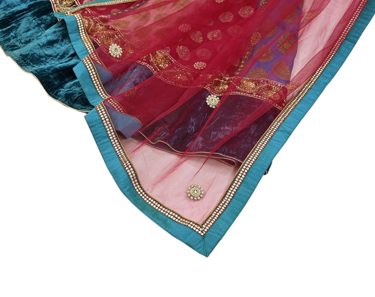 Indian Vintage Pure Georgette Silk Net/Mesh Hand Embroidered Lehenga 2pcs Set Bridal Party Wear Dupatta Bollywood Lehenga