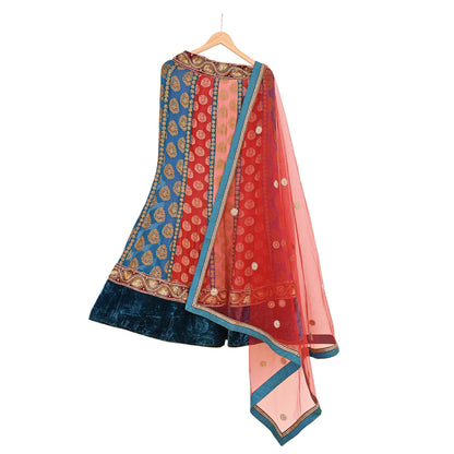 Indian Vintage Pure Georgette Silk Net/Mesh Hand Embroidered Lehenga 2pcs Set Bridal Party Wear Dupatta Bollywood Lehenga