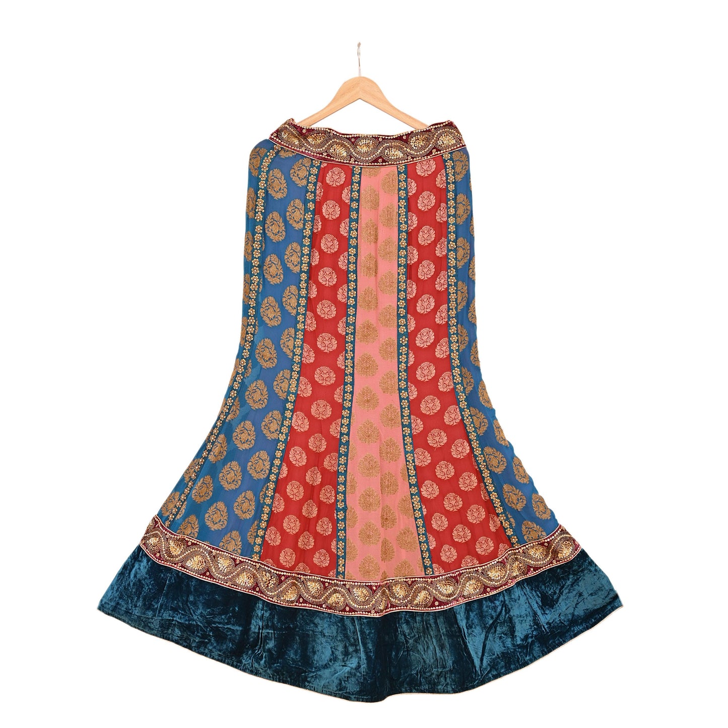 Indian Vintage Multi Pure Georgette Silk Hand Embroidered Skirt Bridal Party Wear Bollywood Lehenga Zardozi/ Dabka, Zari