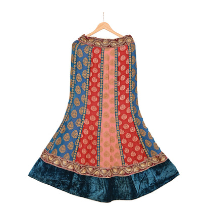 Indian Vintage Multi Pure Georgette Silk Hand Embroidered Skirt Bridal Party Wear Bollywood Lehenga Zardozi/ Dabka, Zari