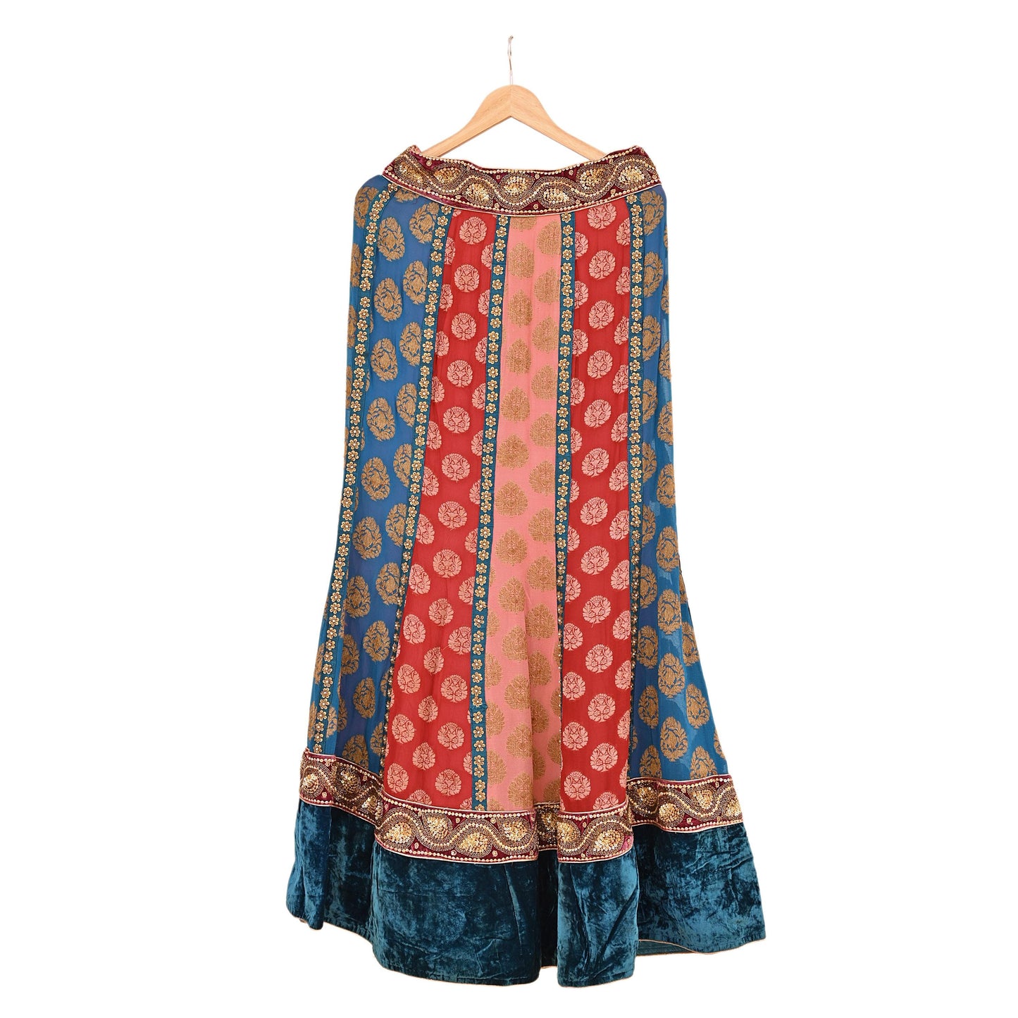 Indian Vintage Multi Pure Georgette Silk Hand Embroidered Skirt Bridal Party Wear Bollywood Lehenga Zardozi/ Dabka, Zari