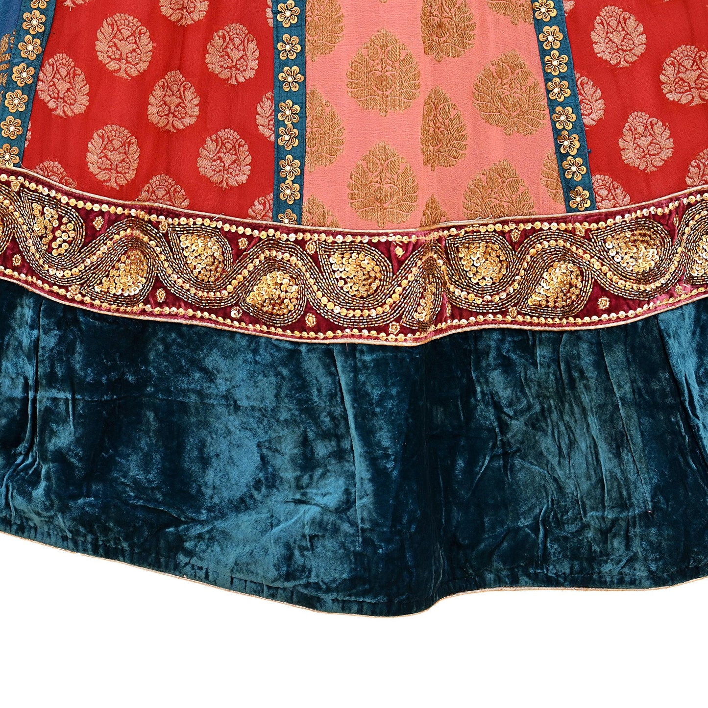 Indian Vintage Multi Pure Georgette Silk Hand Embroidered Skirt Bridal Party Wear Bollywood Lehenga Zardozi/ Dabka, Zari