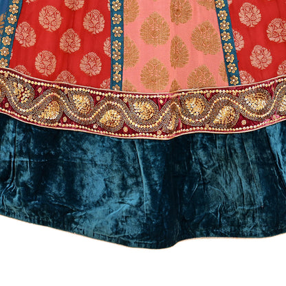 Indian Vintage Multi Pure Georgette Silk Hand Embroidered Skirt Bridal Party Wear Bollywood Lehenga Zardozi/ Dabka, Zari