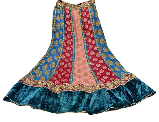 Indian Vintage Multi Pure Georgette Silk Hand Embroidered Skirt Bridal Party Wear Bollywood Lehenga Zardozi/ Dabka, Zari