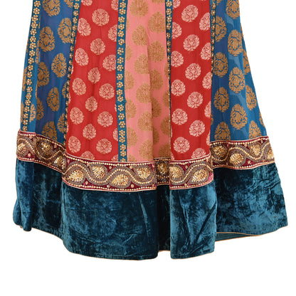 Indian Vintage Multi Pure Georgette Silk Hand Embroidered Skirt Bridal Party Wear Bollywood Lehenga Zardozi/ Dabka, Zari