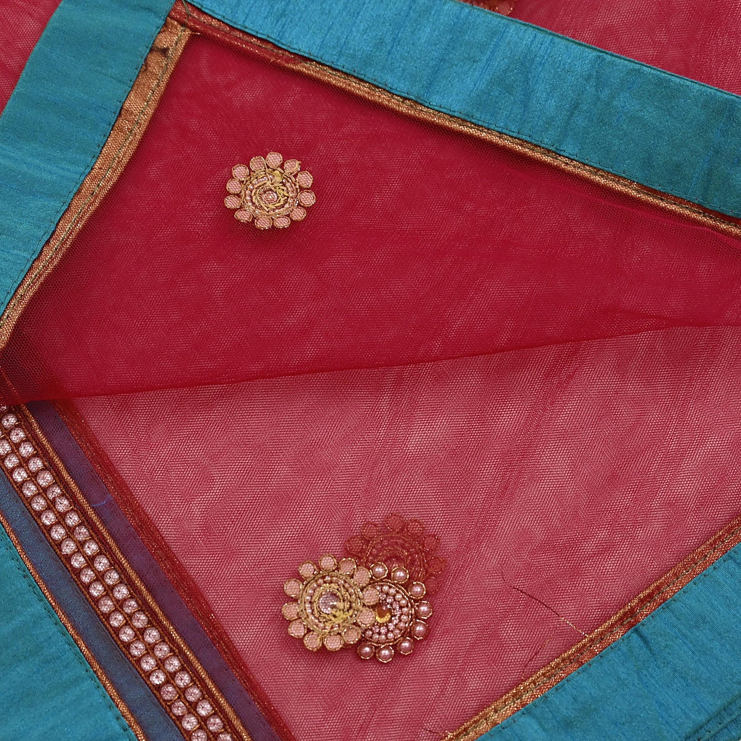 Indian Vintage Heavy Bridal Dupatta Red Net Mesh Long Stole Hand Embroidered Scarves  Patti Wedding/Party Wear