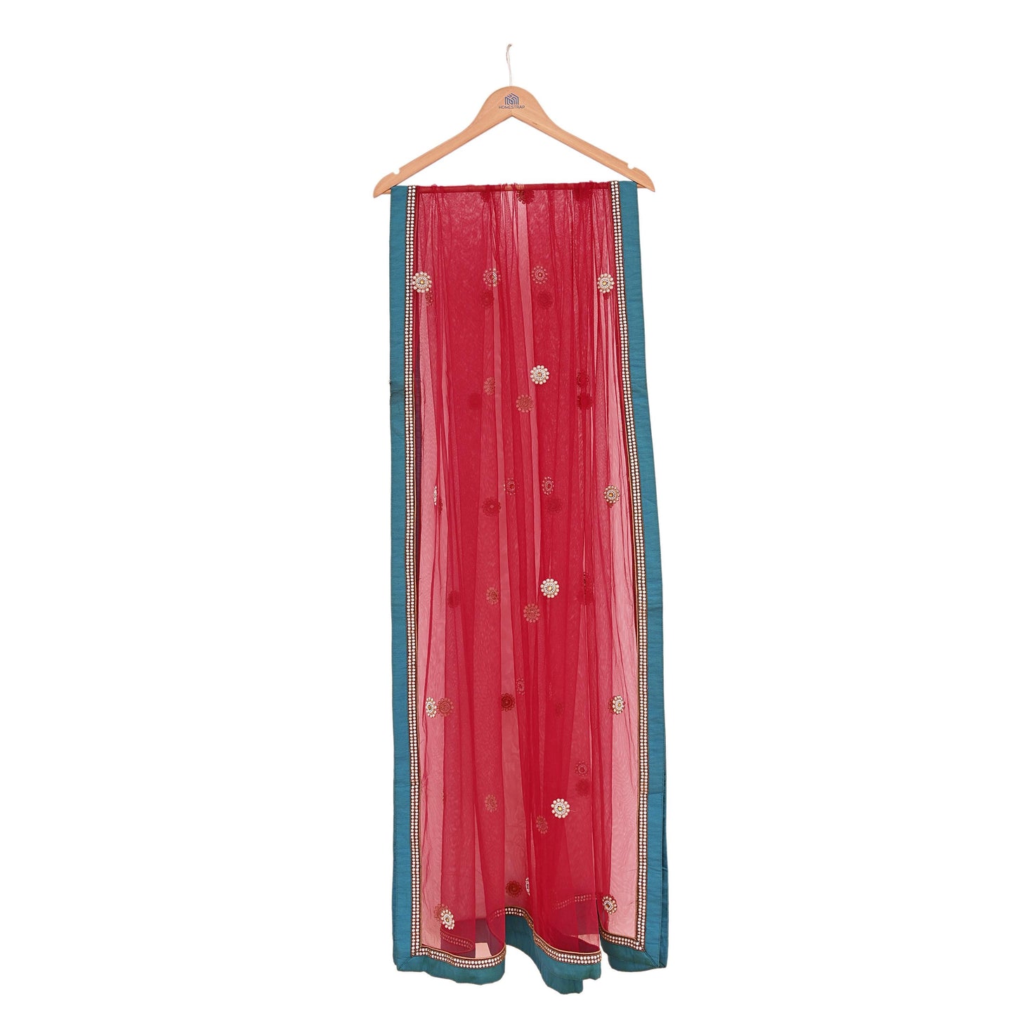 Indian Vintage Heavy Bridal Dupatta Red Net Mesh Long Stole Hand Embroidered Scarves  Patti Wedding/Party Wear
