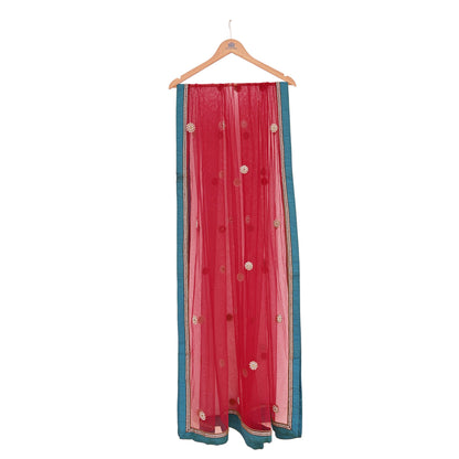 Indian Vintage Heavy Bridal Dupatta Red Net Mesh Long Stole Hand Embroidered Scarves  Patti Wedding/Party Wear