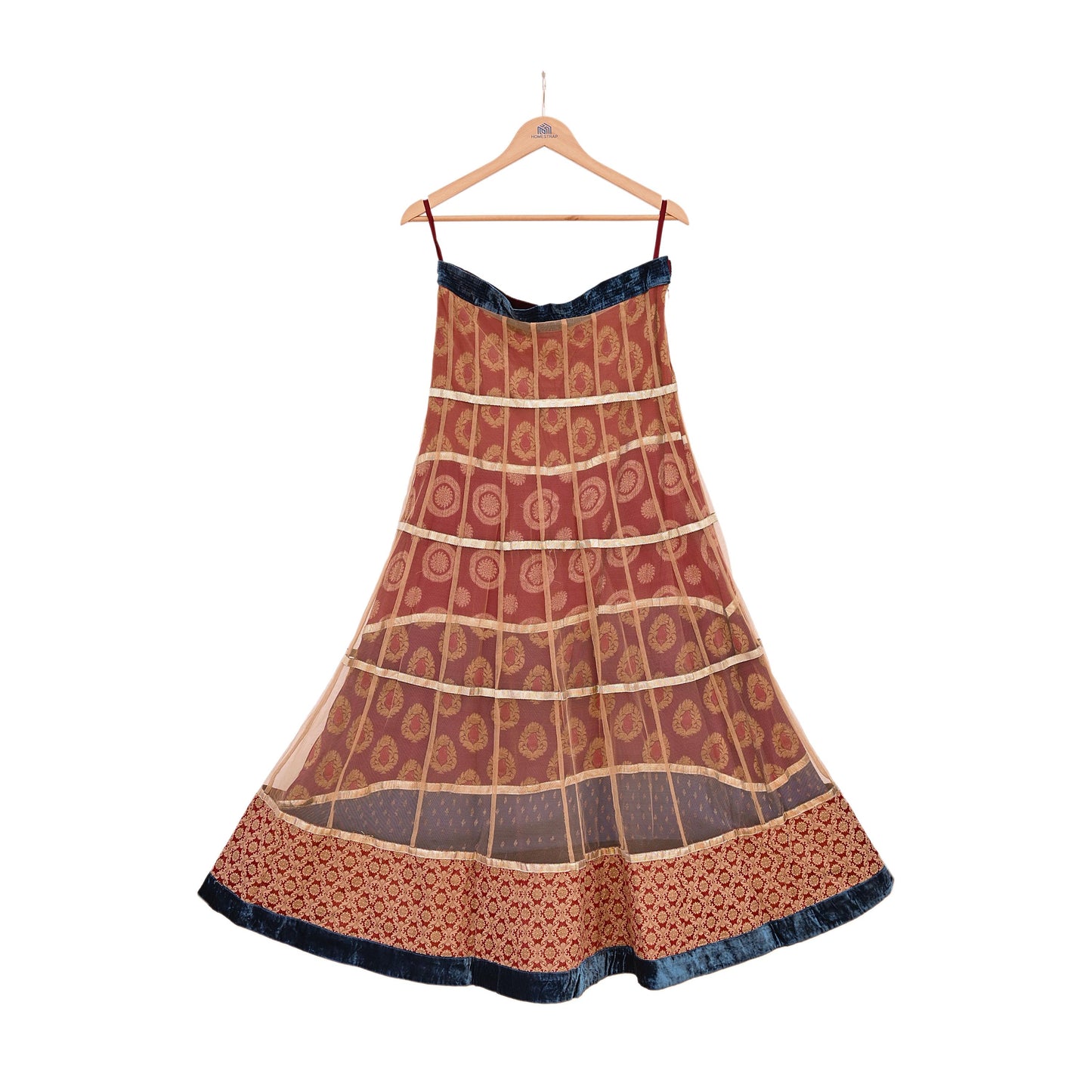 Indian Vintage Beige & Multi Net Hand Embroidered Skirt Bridal Party Wear Bollywood Lehenga Zardozi/ Dabka, Zari