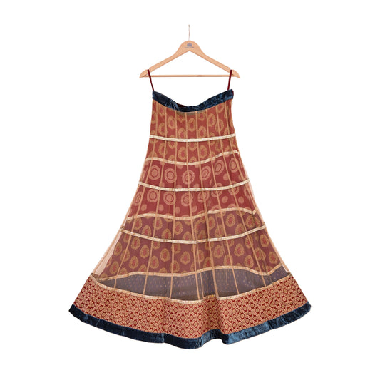 Indian Vintage Beige & Multi Net Hand Embroidered Skirt Bridal Party Wear Bollywood Lehenga Zardozi/ Dabka, Zari